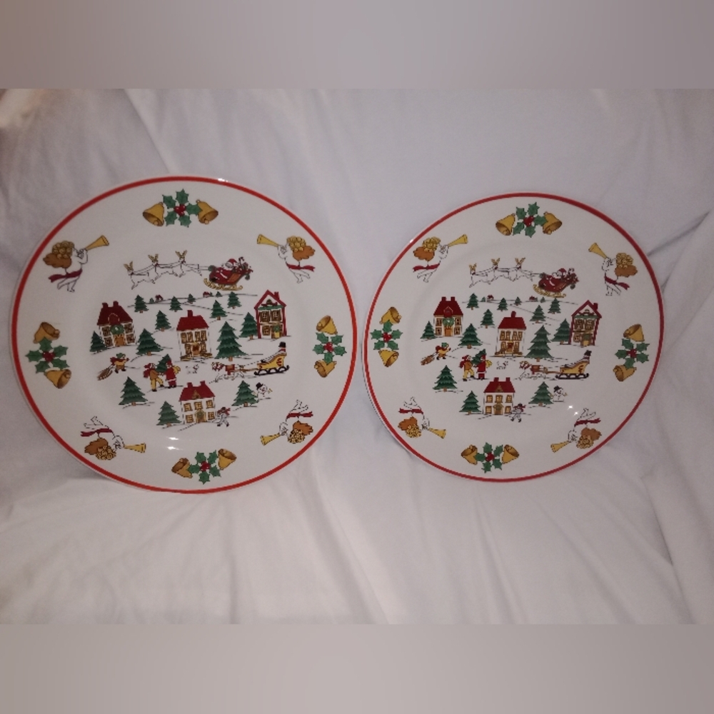 The Joy Of Christmas Jamestown Santa Dinner Plates Holiday  10 1/2" Diameter